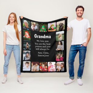 Personalisiert 16 FotoCollage Oma Black Fleecedecke
