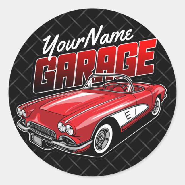 Personalisiert 1961 Red Classic Sports Car Garag Runder Aufkleber (Vorderseite)