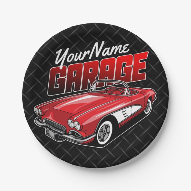 Personalisiert 1961 Red Classic Sports Car Garage Pappteller (Vorderseite)
