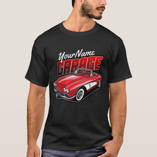 Personalisiert 1961 Red Classic Sports Car Garage T-Shirt (Vorderseite)