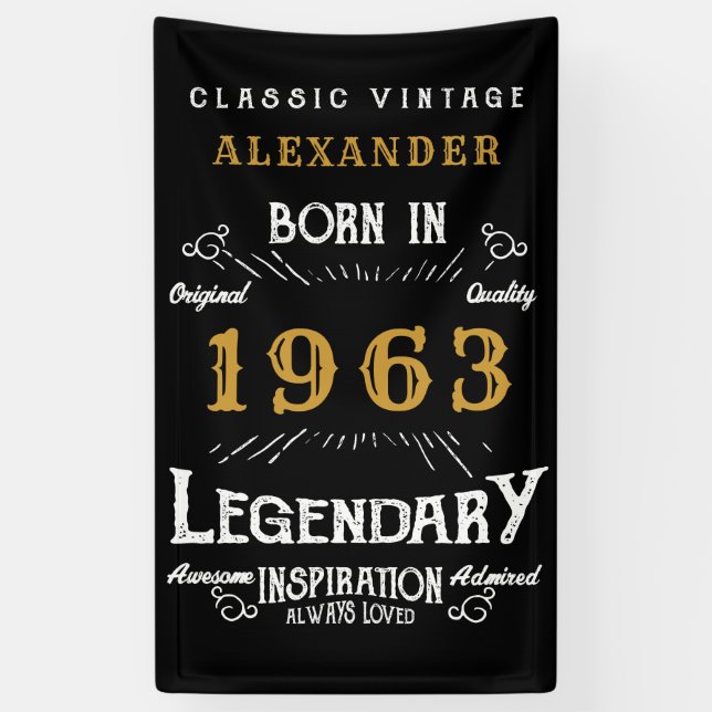 Personalisiert 1963 60. Geburtstag Name Legendär h Banner (Vertikal)