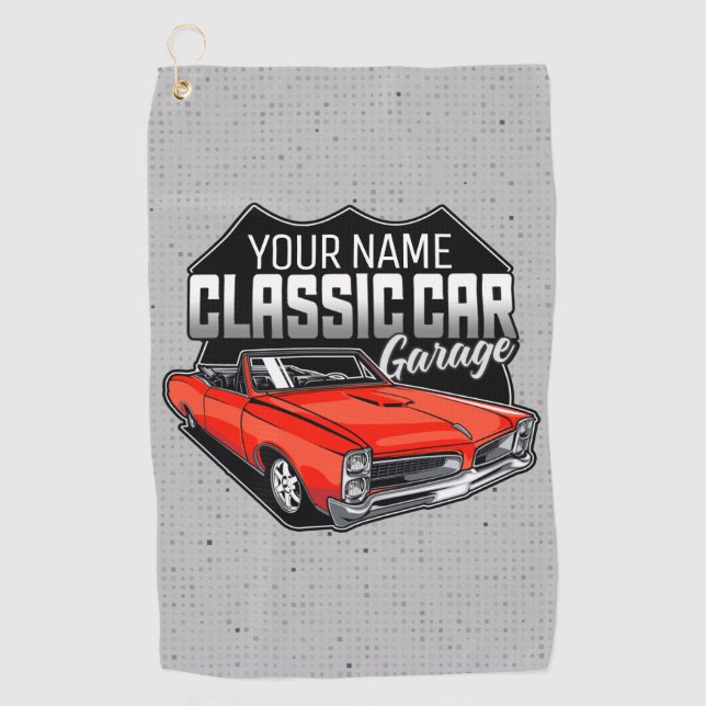 Personalisiert 1966 Konvertible Classic Car Garage Golfhandtuch (Vorderseite)
