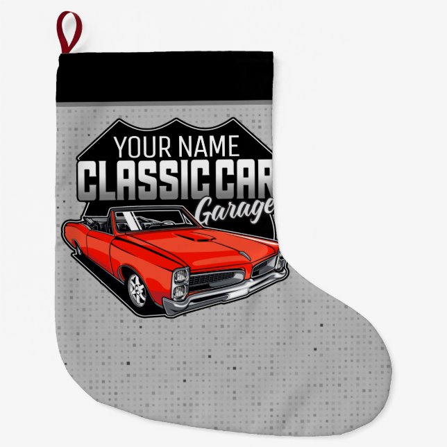 Personalisiert 1966 Konvertible Classic Car Garage Großer Weihnachtsstrumpf (Vorderseite)
