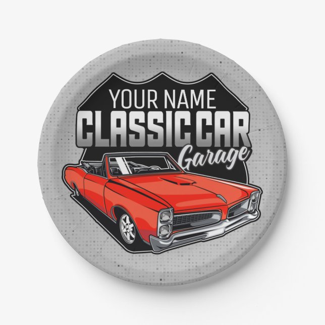 Personalisiert 1966 Konvertible Classic Car Garage Pappteller (Vorderseite)