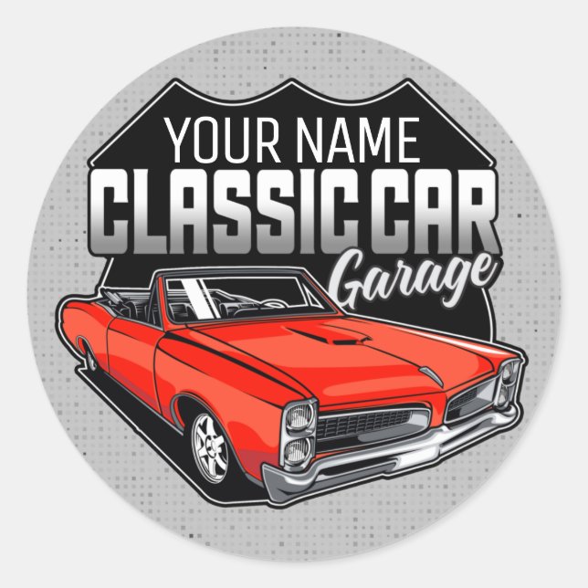 Personalisiert 1966 Konvertible Classic Car Garage Runder Aufkleber (Vorderseite)