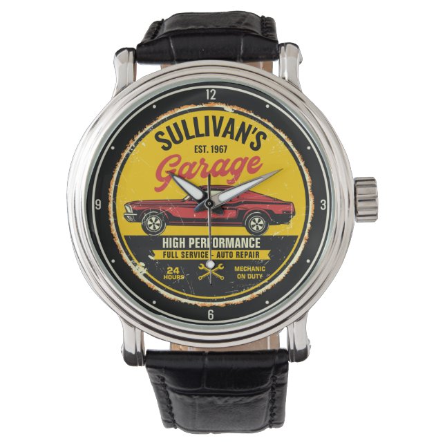 Personalisiert 1967 Fastback Red Classic Car Garag Armbanduhr (Vorderseite)
