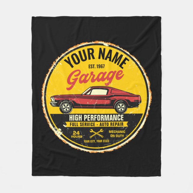 Personalisiert 1967 Fastback Red Classic Car Garag Fleecedecke (Vorderseite)