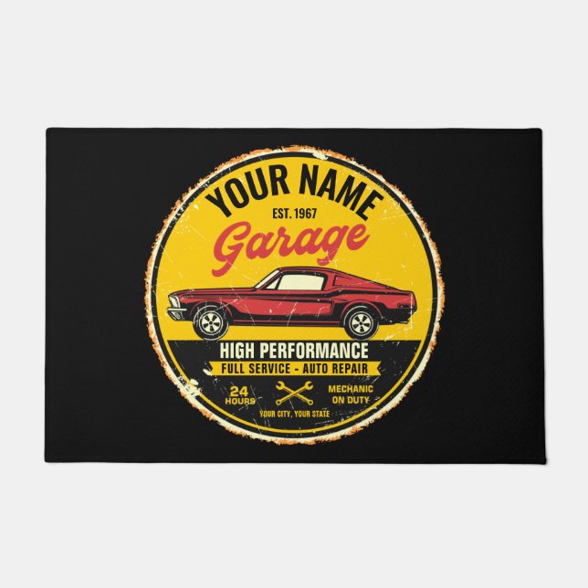 Personalisiert 1967 Fastback Red Classic Car Garag Fußmatte (Vorderseite)