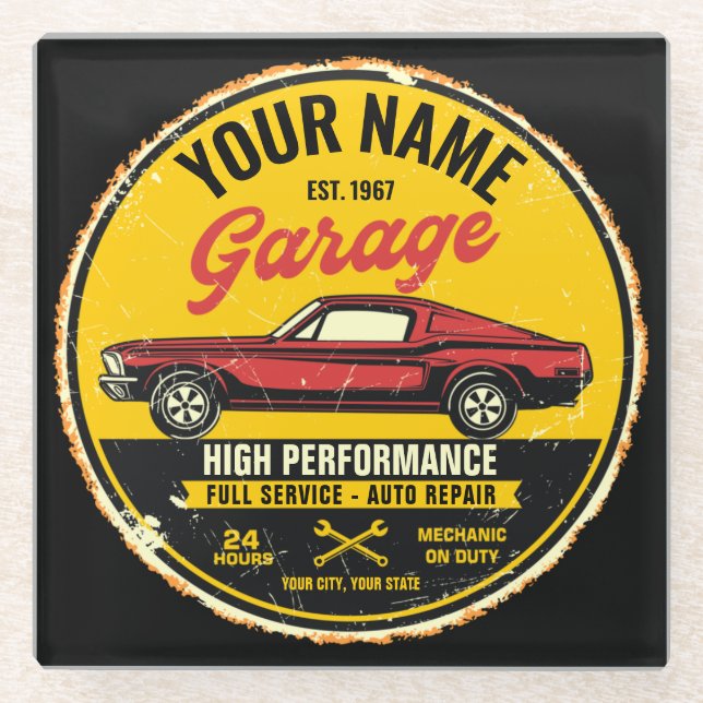 Personalisiert 1967 Fastback Red Classic Car Garag Glasuntersetzer (Vorderseite)