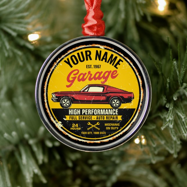 Personalisiert 1967 Fastback Red Classic Car Garag Ornament Aus Metall (Baum)