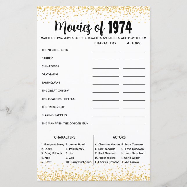Personalisiert 1974 Trivia Quiz für Goldene Hochze (Vorderseite)