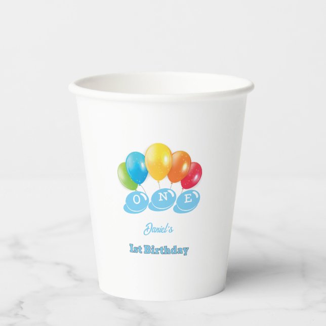 Personalisiert 1. Geburtstag Baby Blue Boy's Name Pappbecher (Vorderseite)