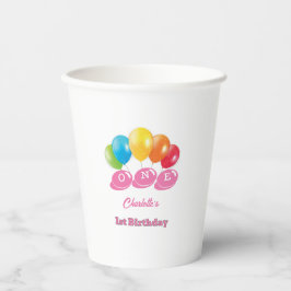 Personalisiert 1. Geburtstag Soft Pink Girl's Name Pappbecher