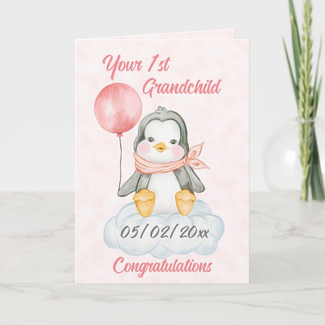 Personalisiert 1. Großkindbaby Pinguin Karte (Vorderseite)