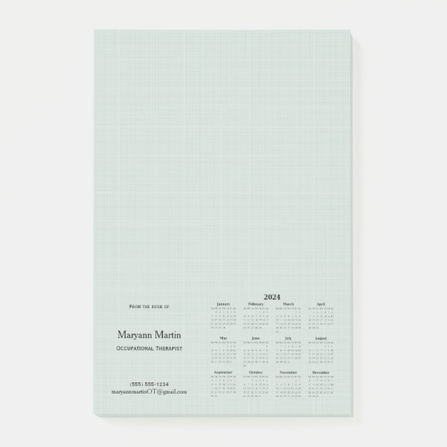 Personalisiert 2024 Monatlicher Kalender Grüne Lin Post-it Klebezettel (Vorderseite)