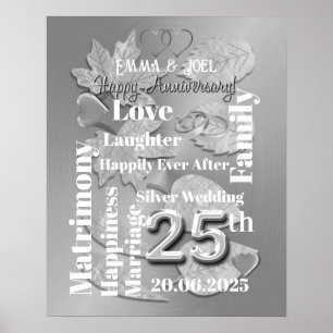 Personalisiert 25. Si,ver Wedding Anniversary Poster