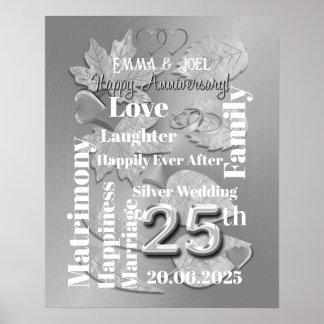 Personalisiert 25. Si,ver Wedding Anniversary Poster