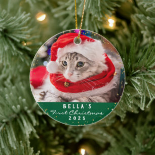 Personalisiert 2 Foto Hauskatze Meowy Weihnachtsgr Keramik Ornament
