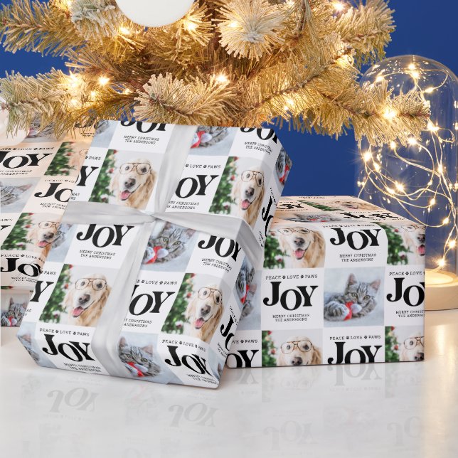 Personalisiert 2 Foto Haustier Hund JOY Urlaubsges Geschenkpapier (Feiertage)