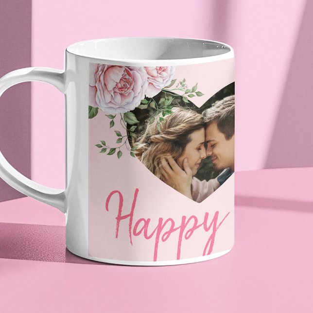 Personalisiert 2 Foto Herzen Rosa Rosen Valentine Kaffeetasse (Von Creator hochgeladen)