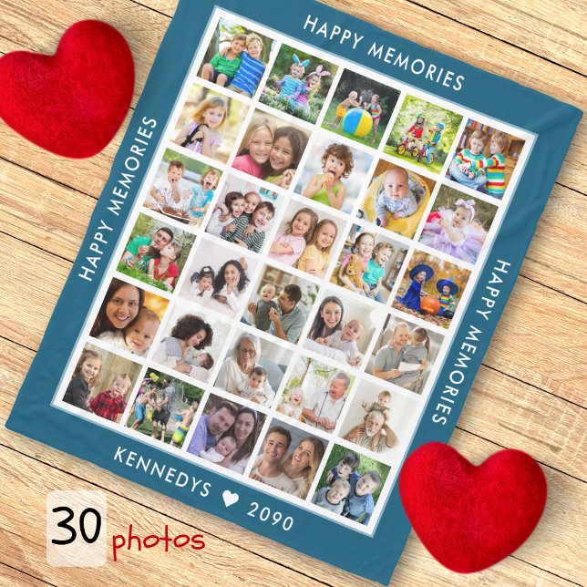 Personalisiert 30 Fotocollage Familienname Blau Fleecedecke (Personalized 30 Photo Collage Family Name Blue Fleece Blanket
)