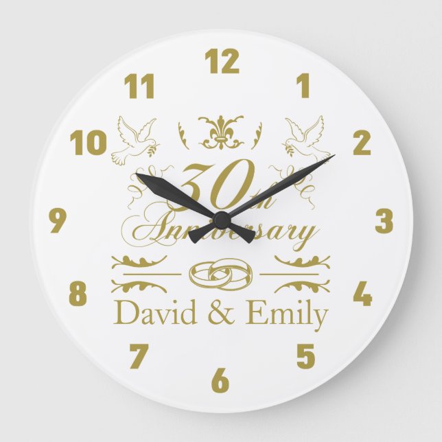 Personalisiert 30. Hochzeitstag Große Wanduhr (Vorderseite)