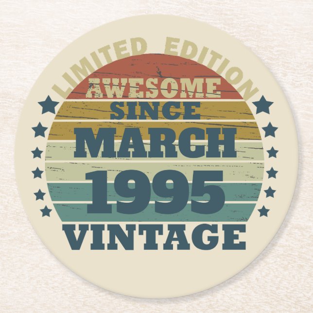 Personalisiert 30 Vintag 30. Geburtstag Party Runder Pappuntersetzer (Vorderseite)