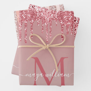 Personalisiert 3 Color Rose Gold Glitzer Tropfen Geschenkpapier Set
