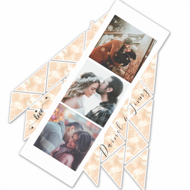 Personalisiert 3 Foto Collage Rose Gold Marmorgesc Aufkleber (Vorderseite)