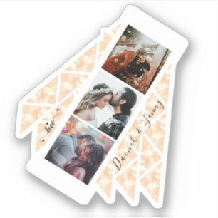 Personalisiert 3 Foto Collage Rose Gold Marmorgesc Aufkleber