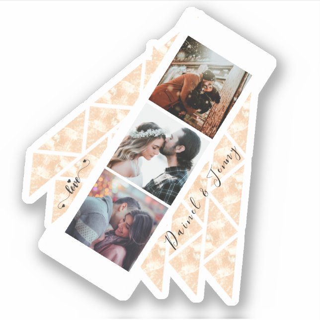 Personalisiert 3 Foto Collage Rose Gold Marmorgesc Aufkleber (Vorderseite)