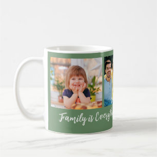 Personalisiert 3 Foto Familienname Zitat Grün Kaffeetasse