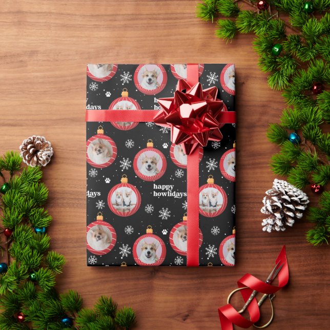 Personalisiert 3 Foto Hunde Hund Happy Howlidays Geschenkpapier (Feiertagsgeschenk)