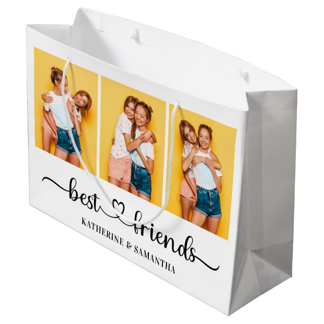Personalisiert 3 FotoCollage Beste Freunde für imm Große Geschenktüte (Rückseite Schrägansicht)