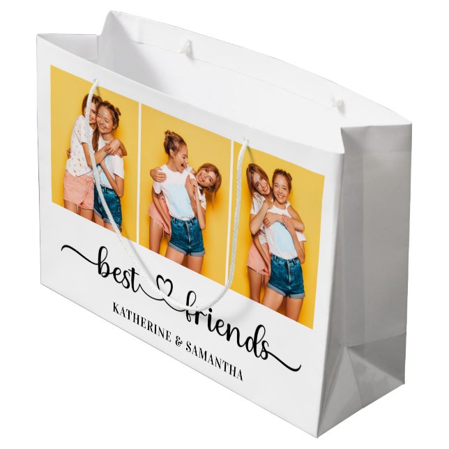 Personalisiert 3 FotoCollage Beste Freunde für imm Große Geschenktüte (Rückseite Schrägansicht)