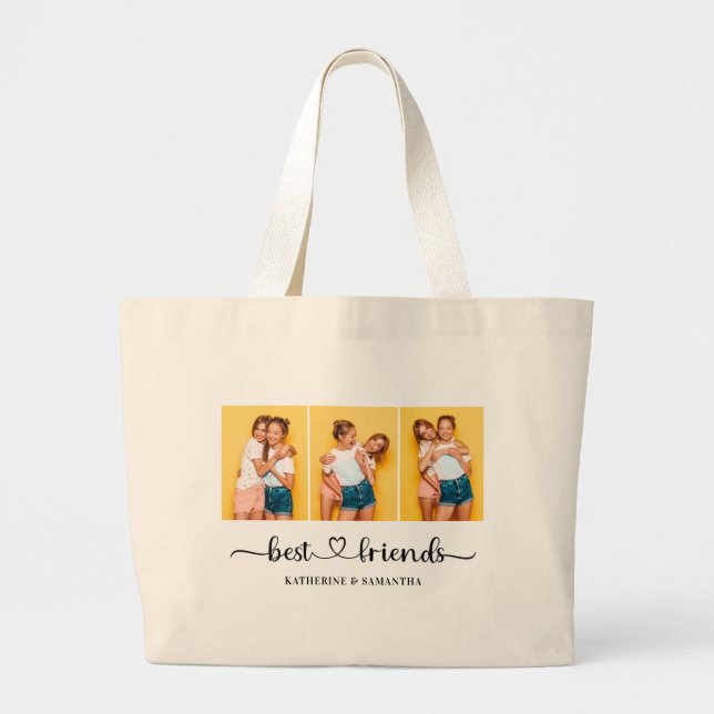 Personalisiert 3 FotoCollage Beste Freunde für imm Jumbo Stoffbeutel (Vorne)