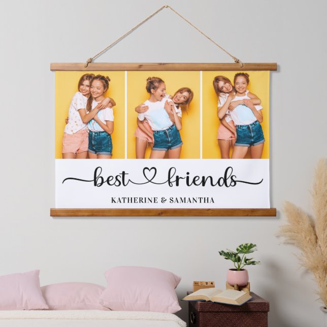 Personalisiert 3 FotoCollage Beste Freunde für imm Wandteppich Mit Holzrahmen (Schlafzimmer)