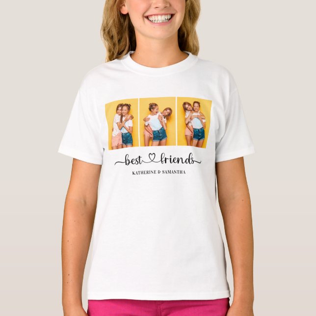 Personalisiert 3 FotoCollage Beste Freunde T-Shirt (Vorderseite)