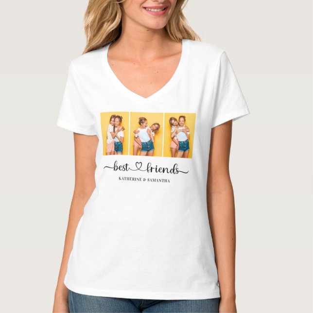 Personalisiert 3 FotoCollage Beste Freundinnen T-Shirt (Vorderseite)