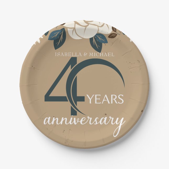 Personalisiert 40. Hochzeitstag Rustikal Pappteller (Vorderseite)