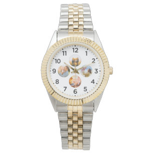 Personalisiert 4 Circle Foto Inlay Gold Watch Armbanduhr