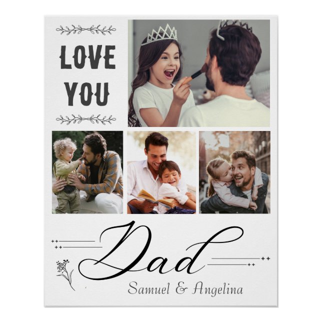Personalisiert 4 Foto Collage Liebe Sie Papa weiß Poster (Vorderseite)