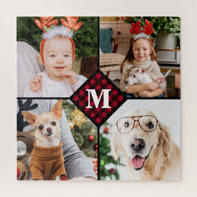 Personalisiert 4 Foto Monogramm Rotes Buffalo Kari (Vertikal)