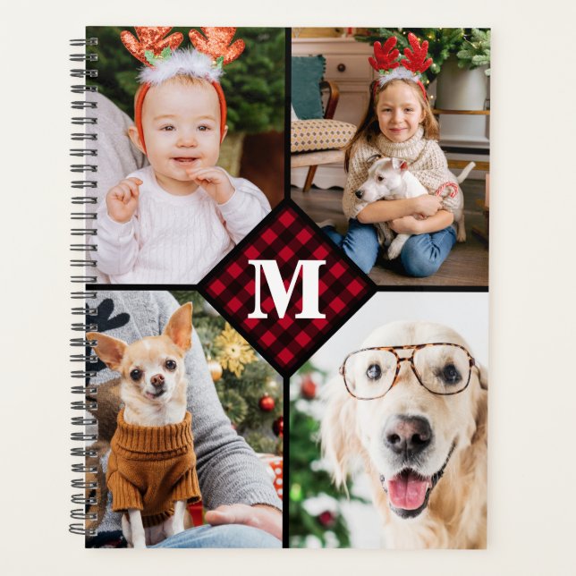 Personalisiert 4 Foto Monogramm Rotes Buffalo Kari Planer (Vorderseite)
