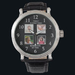 Personalisiert 4 Fotocollage Familienname Schwarz Armbanduhr<br><div class="desc">Erstellen Sie Ihre eigene Collage-Uhr mit 4 Ihrer Lieblingsbilder. Die Foto-Rahmenuhr hilft Ihnen, Ihre besonderen Momente zu schätzen und macht auch Eltern, Großeltern und Freunden ein wohlüberlegtes Geschenk. Die personalisierte Armbanduhr mit Fotos macht sie zu einem perfekten Geschenk für jeden Anlaß. Personalisieren mit Familienname und feststehendem Datum. Das Zitat "Family...</div>