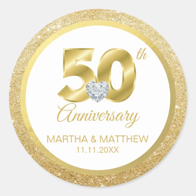 Personalisiert 50. Goldhochzeit Runder Aufkleber (Vorderseite)
