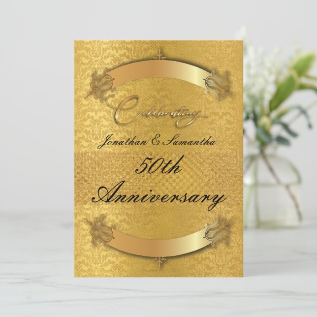 Personalisiert 50. Hochzeitstag Gold Einladung (Stehend Vorderseite)