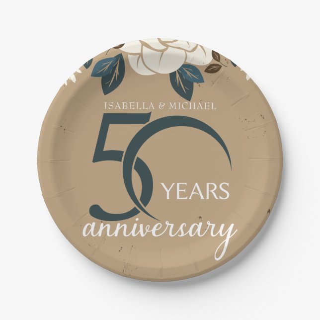 Personalisiert 50. Hochzeitstag Rustikal Pappteller (Vorderseite)