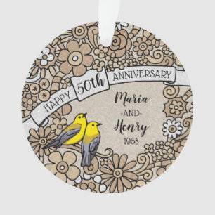 Personalisiert 50 Jahre alt, goldblütige Vögel Ornament