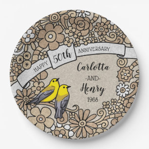 Personalisiert 50 Jahre alt, goldblütige Vögel Pappteller